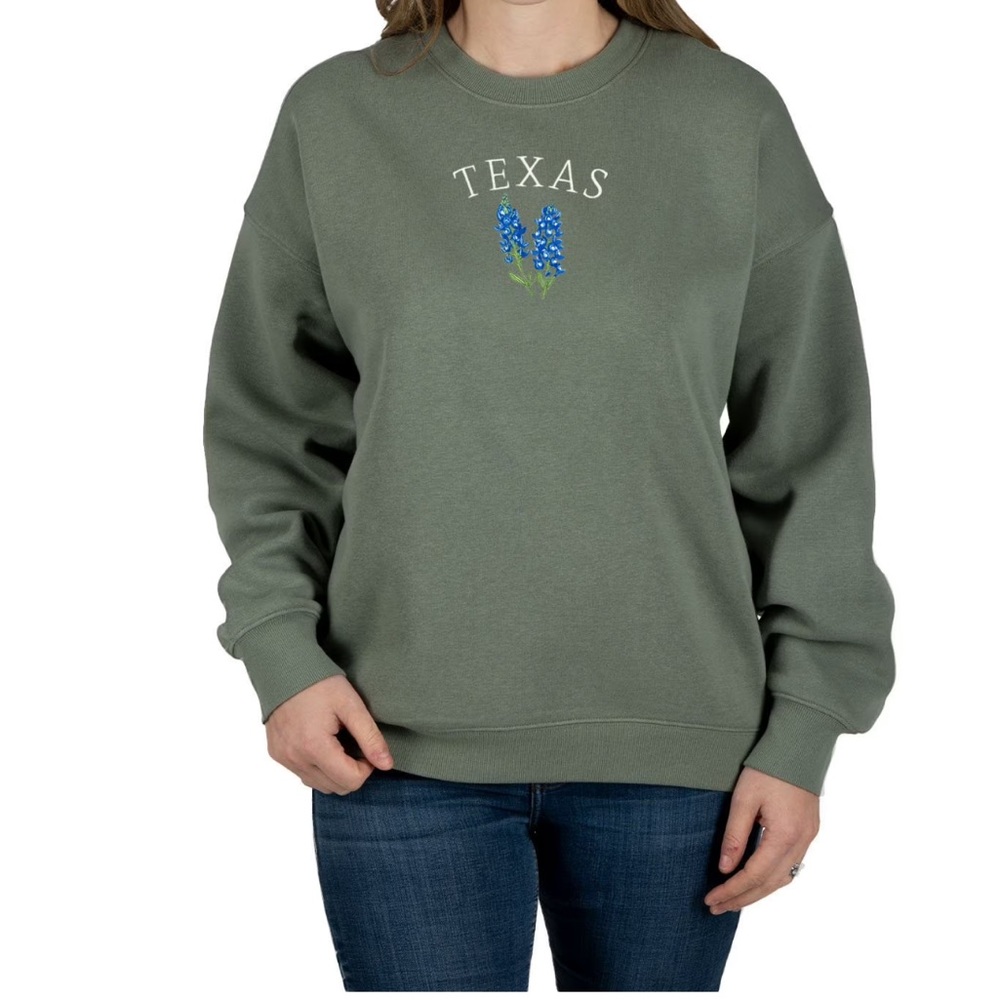 State of Mine Embroidered Texas Bluebonnet Flower Sweatshirt L, XL NWT